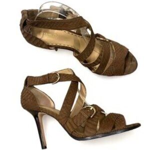 Coach Fawn Light Brown Snakeskin Embossed Leather Strappy Heels Open Toe Size 11